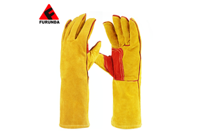 Hide Split Leather Working Gloves Long Cuff Welding Heat Protective Resistant Safety Glove for BBQ Welding