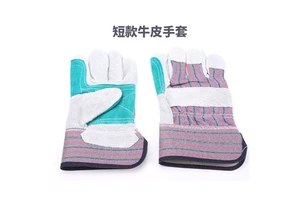 Welding gloves, welder's gloves, made of cowhide, heat-resistant, flame-retardant, wear-resistant, thickened, soft, short and