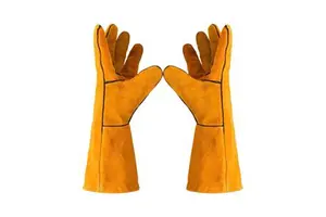 NESTA SPORTS Two-Layer Cowhide Leather Welding Gloves Extended Length Protective Sweat-Absorbing TIG & Grinding Work Gloves