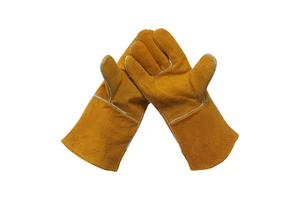 Labour protection Welding Gloves Long Seamless Plush Cowhide Welder Gloves High Temperature Resistant Soft and Wear-resistant