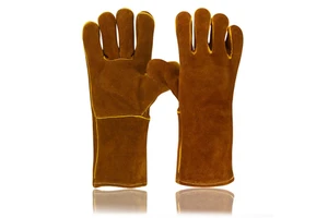 2026 Cow Split Leather Yellow Piping Welding Gloves Safety Protection with Inside Fleece and Cotton Lining Welding Gloves