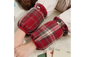 Plaid Sleeve Protectors Red Checkered Cotton Padded Antifouling For Women Adults Winter Use