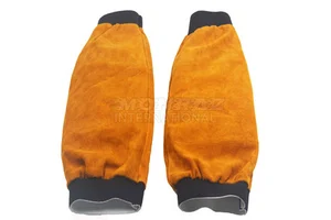Durable Arm Protection Gear Fire Resistant Leather Welding Arm Covers Industrial Split Cowhide Leather Welding Sleeves