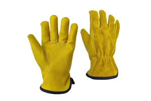Highly Durable Double-Layer Full Leather Welding Gloves Slip-Resistant Golden Driver Gloves Heat-Insulating Anti-Static 11 oz
