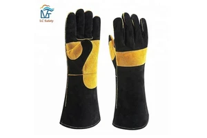 Yellow Black Double Palm Chrome Free Leather Work Welding Gloves
