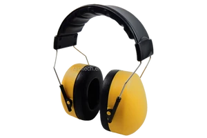 Effective Reusable Plastic Headband Type Folding Ear Muff Roll-Down Inserts Red/Yellow Hearing Protection