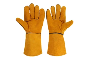 33cm Length Heat Resistant Industrial Cow Split Leather Long Cuff Safety Working Welding Gloves