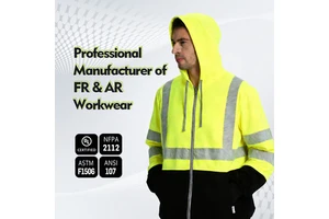 Custom High Visibility Safety FR Hoodie Breathable Flame Retardant Hooded Pullover For Electrical & Industrial Protection