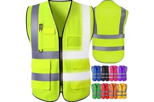 Custom High Visibility Reflective Safety Vest For Men Logo Pockets For Summer Construction Security Workwear
