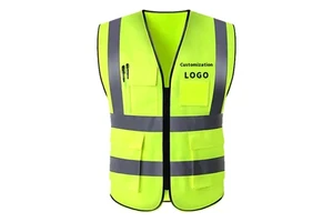 Hi Vis Customizable Multi-Pocket Reflective Safety Vest For Gardening Traffic-Printed Logo Reflective Clothing Construction