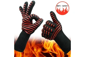 Professional Aramid Grill Fire Proof Silicone Heat Resistant Oven BBQ Insulated Barbeque Gloves For Kitchen Cooking