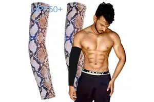 Wholesale UPF50+ Summer Bike Arm Sleeves Seamless Sun Protective Cool Feeling Ice Silk Snake Grain Pattern Custom Logo Anti-UV