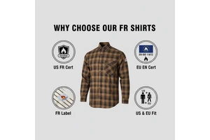Windproof Anti-Static Cotton FR ANSI Compliant Men's Work Custom Safety NFPA 70E Industrial Flame Resistant Shirts