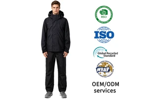 100% Waterproof Windproof Breathable Outdoor Clothing Rain Suit (Jacket And Trousers) Taped Seams Polyester/Cotton Men's