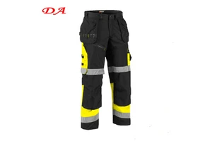 DA Men's High Visibility Polyester Reflective Safety Work Trousers Durable Mid-Waist Work Wear Flat Front Style Improved Safety