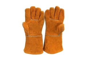 Cheap Yellow Heat Resistant Cow Split Leather Mitten Argon Arc Welding Safety Electric Welding Gloves