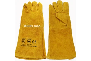 OEM Welding Gloves "14/16 Inch Industrial Leather Gloves, Double-layer Welder's Leather Gloves, Heat Insulation Cowhide Gloves