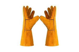 LB48 Two Layer Cowhide Welder Lengthened Protective Sweat Absorbing Electric Welding Tig Grinding Leather Gloves for Welding
