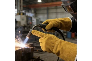 Industrial Use Durability Tested Brown Leather Textured Two Finger Welder Gloves with Flame Resistant Design