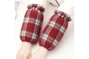 Plaid Cotton Padded Sleeve Protector Red Checkered Pearl Women Winter Fashionable Antifouling Work Use