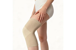 Private Label Man Women Beige Non-slip Soft 3D Knitted Leg Joint Protection Brace Elastic Compression Knee Sleeves for Sports
