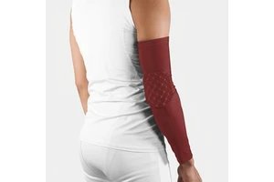 Men Sporty Full Solid Color Polyester Arm Sleeve with Elbow Pad Protection Red