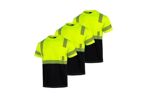 Men's ANSI Class 2 Hi Vis Shirts Short Sleeve Reflective Safety Clothing For Construction Work Hi Visibility Hi Visibility