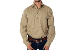 Customized Best Quality Factory Workwear Design Work Shirt Half Button Embroidered Men Work Shirt Australian