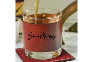 Personalized Genuine Leather Cup Sleeve Glass Cup Protective Cover Leather Whiskey Glass Sleeves