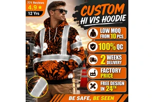 FQ Custom High Visibility Hooded Shirts Hawaii Work Wear Safety Hoodie Construction Long Sleeves Shirts With Hoodies For Men