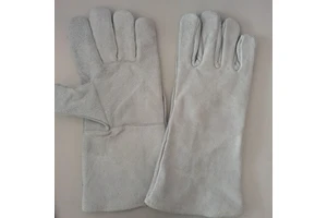 Long Welding Gloves Cow Split Cotton Inner High Temperature Resistance Safety Protective Gloves