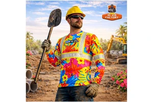 Custom Hawaiian Hi Vis Long Sleeve Shirt ANSI Class 2 Reflective Safety Work Shirt For Construction Men