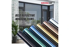 Custom 2ply Glue Film 48.35%VLT 32%VLR Building Decorative Films One Way Vision Mirror Reflective Window Privacy Film