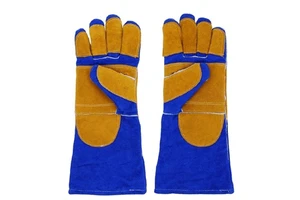 INWELT Yellow Blue 16 Inch Sturdy Heat Resistant Fire Resistant Premium Cow Split Leather TIG Welding Gloves