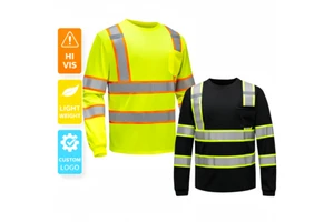 Hi Vis Black & Yellow Long Sleeve Safety Shirt With Reflective Strips High Visibility Construction Workwear T-Shirt For Men