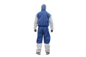 Type 5/6 Coverall Safety Clothing With Hood Miscroporous SMS Back Blue Patchwork Clothes