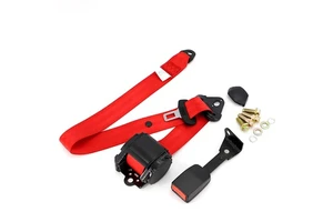 High Quality 3 Point Retractable Seat Belt Set of 2 Straps Rose Madder Color Polyester & Steel Universal Fit