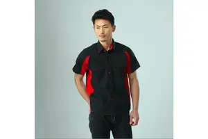 Men's Black Red Contrast Short Sleeve Work Shirt | Mechanic Workwear For Auto Repair Factory Workshop Custom Logo