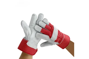 Two-Layer Cowhide Electric Welding Heat-Resistant Red Customizable Protective Safety Leather Welding Gloves for Welders