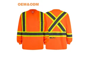 CSAstandard ANSI Class 2 Breathable Custom Logo X Back Hi Vis Safety V-neck Long Sleeve Safety T-shirt
