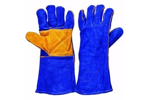 PK Heavy Duty Double Reinforced Palm Welding Gauntlets Welder Gloves Cow Split Leather Anti-Cut Anti-Impact Cotton Fleece Lined