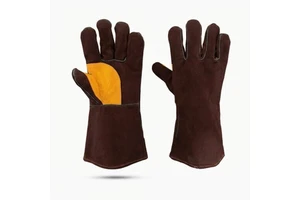 Leather Safety Welding Gloves Elbow Length Thermal Protection Outdoor Four Seasons Use Breathable Needle Detection Plain Casual