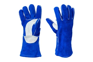 New Arrival Customized Made Blue Leather Welding Gloves Gauntlets Thermal Resistant Protection for Professional Fab Shops