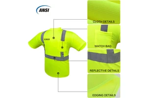 Customized Color Logo ANSI Class 2 Safety Vest Breathable Polyester Reflective High Visibility Worker Shirts
