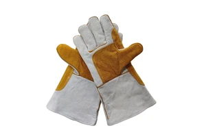 JINGCAI JC-802 Reinforced Heat-Resistant Cowhide Leather Argon Welding Gloves Fleece Lining Anti-Slip 11 oz Anti-static 35cm
