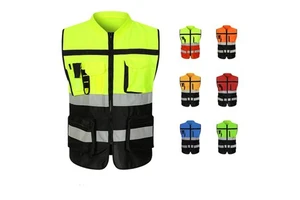 Unisex Safety Vest High Visibility Reflective Construction Workwear Security Multi Pockets Reflective Safety Clothing