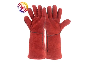 Red Welding Work Gloves Winter Cow Split Leather Safety Working Glove BBQ Cheap Price