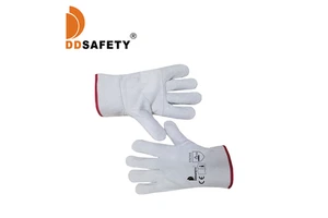 Short Welding Gloves, Cow Split, Half Reinforced Palm, Double Layer, Without Shirred Elastic on Back