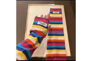 Fashion Trendy Ice Silk Sleeves Striped Loose Sunscreen Sleeves Anti UV Summer Driving Sun Protective Sleeves for Women
