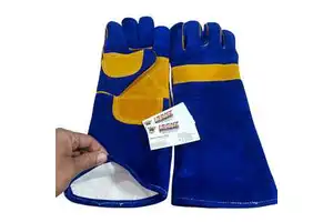 Blue Cow Suede Leather Welding Gloves Heavy Duty Tig MIG Work Gloves with Anti-Heat Anti-Cut Anti-Impact Anti-Slip Durable